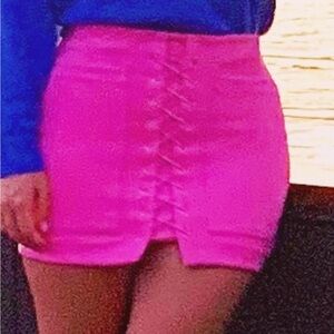 Stylish Pink Suede Lace-Up Women's Skirt